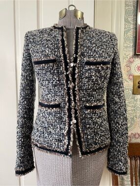 J CREW 2004 Teal and White Bouclé Jacket Blazer